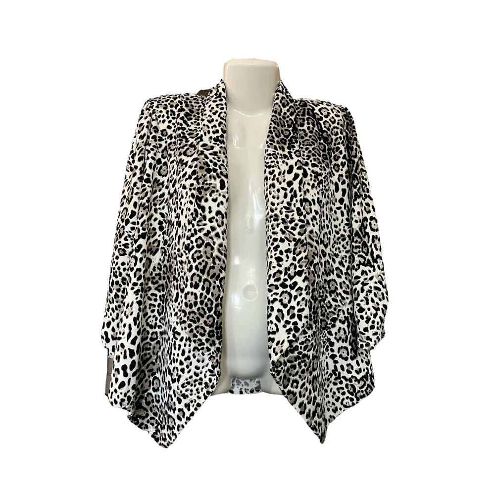 Moa Moa Women's Multicolor Leopard Print 3/4 Slv Drape Open Front Blazer SZ 1X